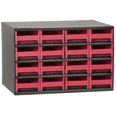 Akro-Mils 19416RED Cabinet, Steel, 17Wx11Dx11H, 16 Drwrs, Red