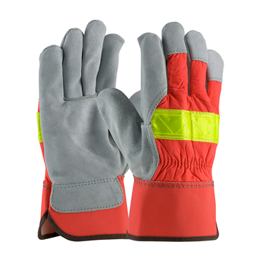 Hi-Vis Orange Safety Large Leather Palm Gloves