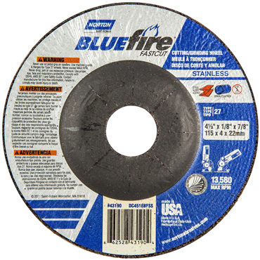 BlueFire INOX/SS Zirconia Alumina Type 27 Grinding and Cutting Wheel