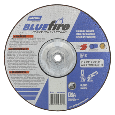 BlueFire Zirconia Alumina/Silicon Carbide Type 27 Foundry Grinding Wheel